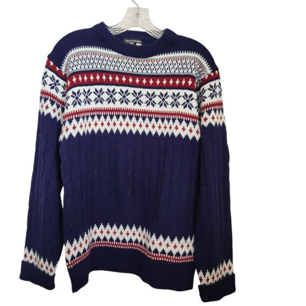 VTG Christopher Rand Men's XL Acrylic‎ Knit Ski Sweater Fairy Isle Birds Eye